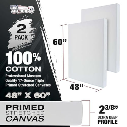 U.S. Art Supply Stretched Canvas for Painting 48" x 60" 2-3/8" Extra Deep - size: 48" x 60"