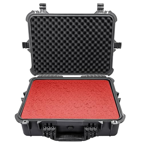 Eylar 20" Large Hard Case Equipped With Ragar Reconfigurable & Reusable XP Crosslinked Foam, Waterproof, Shockproof For Gear, Drones And Cameras (2 Red/Black Ragar Layers) - color: Black