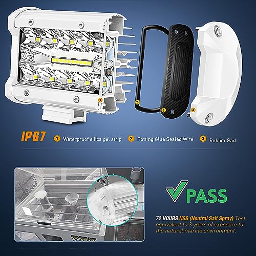 Nilight Marine LED Light Pods 2PCS 4 Inch White for Boat Deck Truck Tractor - color: 2Pcs White Shell with White Light
