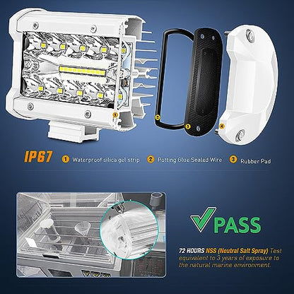 Nilight Marine LED Light Pods 2PCS 4 Inch White for Boat Deck Truck Tractor - color: 2Pcs White Shell with White Light