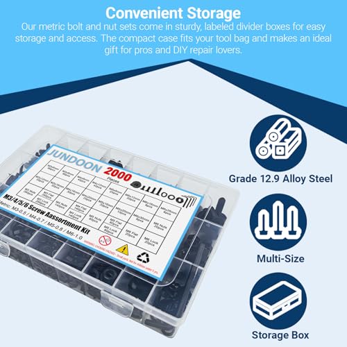 12.9 Grade Alloy Steel Flat Head Socket Screw Assortment Kit - color: 2000pcs M3/4/5/6 Flat Head