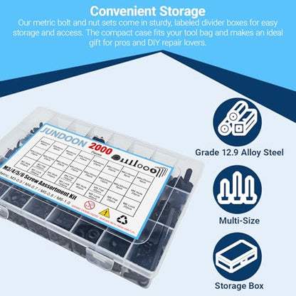 12.9 Grade Alloy Steel Flat Head Socket Screw Assortment Kit - color: 2000pcs M3/4/5/6 Flat Head