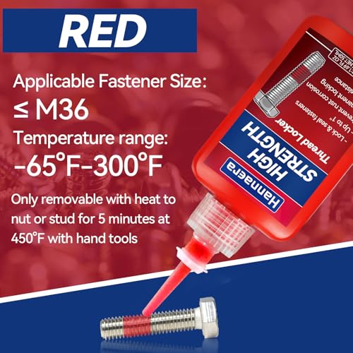 Thread Lock Blue and Red, Threadlocker Removable & Permanent, Thread Locker for Nuts, Bolts, Fasteners and Metals, Against Losening and Leakage (Medium 50 ml *1 + High 50 ml *1) - size: 50ml2pack
