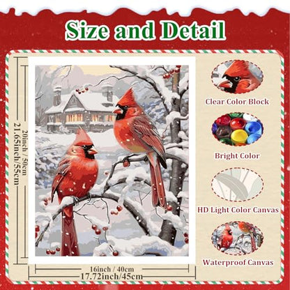Cardinal Paint by Numbers Kit for Adults Canvas, Paint by Number Christmas - color: Cardinal