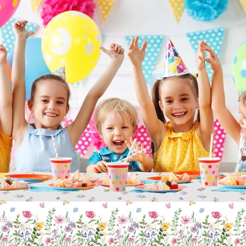 3Pcs Wildflower Plastic Tablecloths, Disposable Floral Butterfly Tablecover - color: Floral