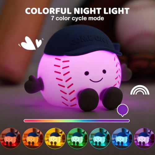Baseball Night Light Gifts, RGB Kids Baseball Lamp Touch Control - color: Baseball