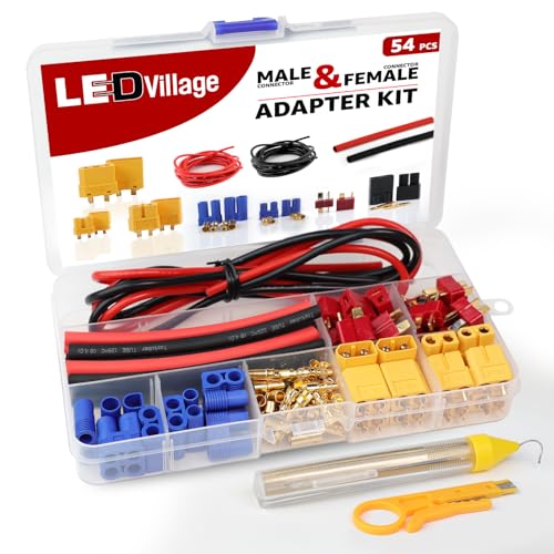 54pcs T-Plug / XT60 / EC3 Male & Female Plug Adapter Connectors Kit - 14 AWG Silicone Wire and Heat Shrink Tubing for RC Lipo Battery Accessories ESC Motor - Ledvillage - color: 54