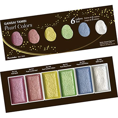 Kuretake Gansai Tambi PEARL COLORS, 6 colors set, Made in Japan - style: Pearl