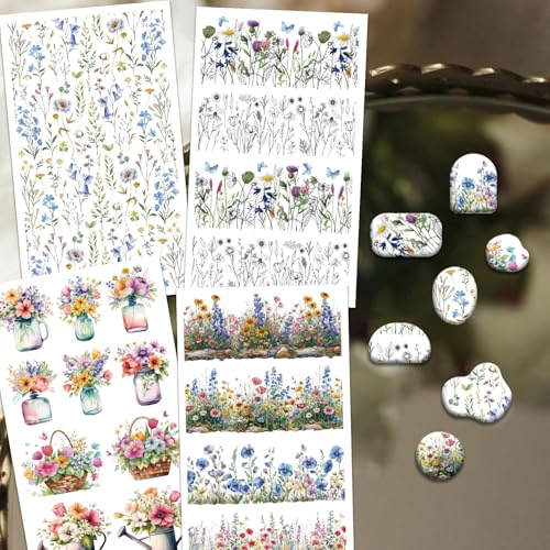 OLYCRAFT 24Pcs 4 Styles Floral Basket Clay Transfer Paper for Polymer - color: Wildflower