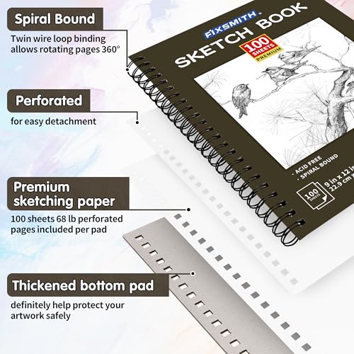 FIXSMITH 9"X12" Sketch Book, 100 Sheets, 68 lb/100gsm Sketchbook, Brown - color: Brown, size: 9"x12"-1 Pack