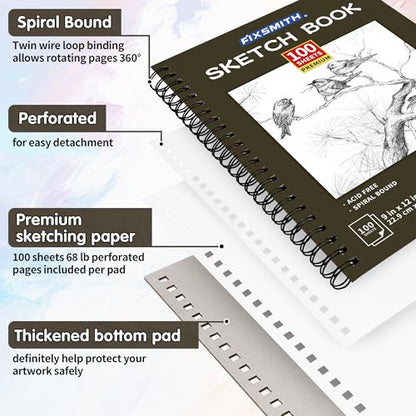FIXSMITH 9"X12" Sketch Book, 100 Sheets, 68 lb/100gsm Sketchbook, Brown - color: Brown, size: 9"x12"-1 Pack
