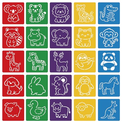 CUTHOLLOW 25 PCS Cartoon Animals Painting Shape Stencils Sets - style: Cartoon animals