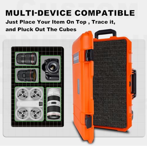 Large Rolling Camera Equipment Hard Case with Custom Foam,Waterproof and Shockproof for Drone,Telescopic Handle, Airplane Approved, 22.05x13.78x9.25in, Orange - color: Orange