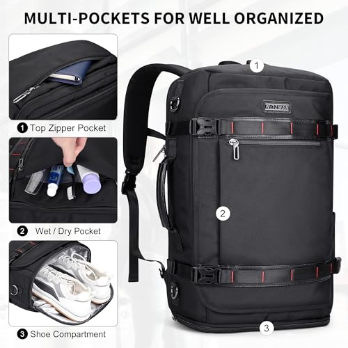 WITZMAN Travel Backpack for Men 35L TSA Friendly Flight Approved - color: Black