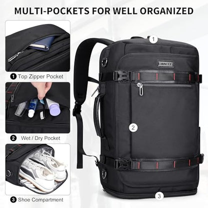 WITZMAN Travel Backpack for Men 35L TSA Friendly Flight Approved - color: Black