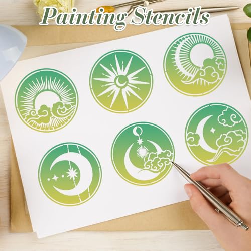 Moon Stencils for Crafts Reusable 12Pcs Stencils(5.9X5.9 Inch) - color: Moon