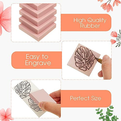 Frienda 48 Pcs 2" x 2" Rubber Carving Block Printmaking Stamp, Pink - color: Pink