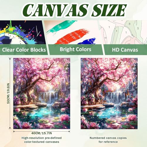 ICYANART Dream Tree Paint by Numbers Kit for Adults, Fantasy Waterfall Pink - color: Dream Tree