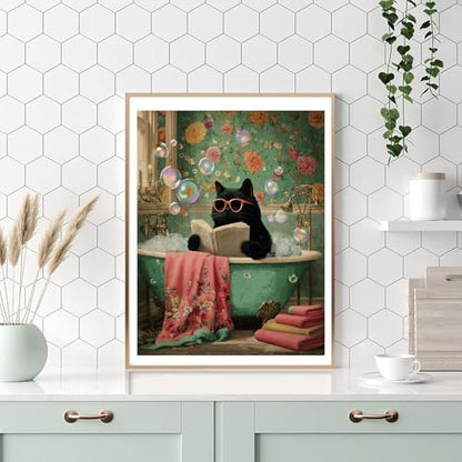 HITO Cat Paint by Numbers Kit for Adults 16x20 Inch Frameless - color: Bathroom Cat
