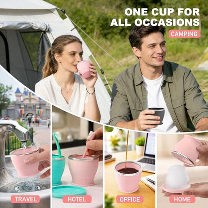 Collapsible Travel Cup, Foldable Water Cup with Lid, for Travel - color: Pink