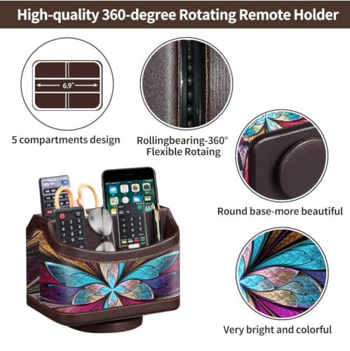 360° Rotatable Remote Control Holder,PU Leather TV Remote Caddy for Table - color: 7-color flower