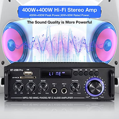 Facmogu BT-298 Pro Home Audio Amplifier, Bluetooth 5.0 800W Stereo Receiver - style: MAX 400Wx2