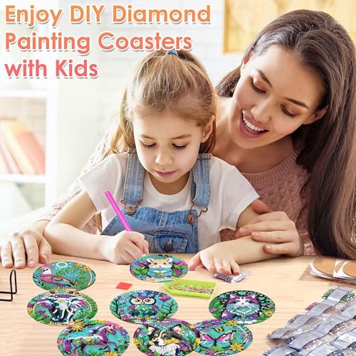 ijbnhd 8 PCS Animals Diamond Painting Coasters 4X4inch(Cork Wooden Pad) - color: Animals