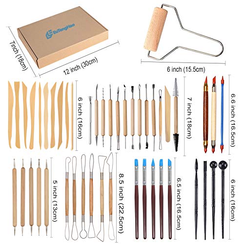 EuTengHao 61Pcs Ceramic Clay Tools Kit Pottery Tools Clay Sculpting Shapers Carving Tool Set Contains Most Essential Wooden Clay Tools for Potters Beginners