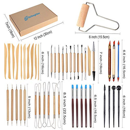 EuTengHao 61Pcs Ceramic Clay Tools Kit Pottery Tools Clay Sculpting Shapers Carving Tool Set Contains Most Essential Wooden Clay Tools for Potters Beginners