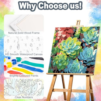 Succulents Framed Paint by Numbers Kit for Adults Beginner 10x10 inch - color: Frame-OP-US14