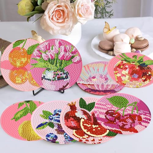HHMATITS 8 Pcs Pink Disco Diamond Art Coasters Kit for Adults 4X4IN - color: Disco
