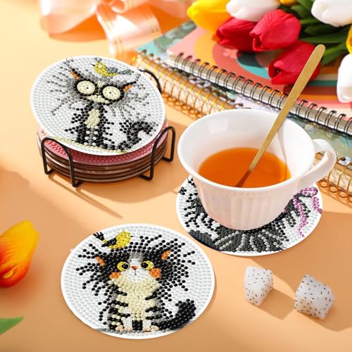 8 Pcs Cat Diamond Art Coasters, Diamond Painting Coasters 4X4IN - color: Cat
