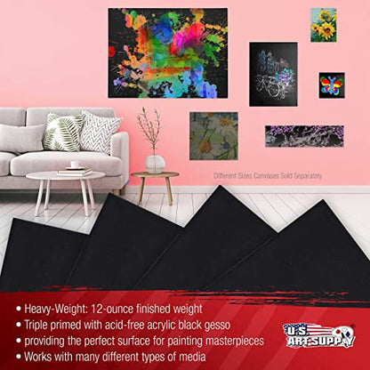 U.S. Art Supply 16"x20" Black Stretched Canvas for Painting, 3/4", 4-Pack - size: 16" x 20"