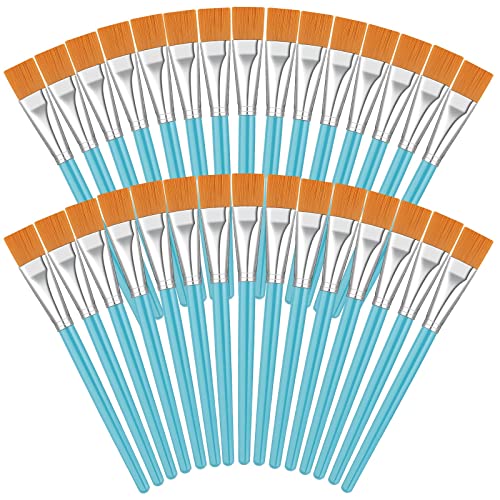 Zonon 30Pcs Paint Brush Bulk Small Flat Tip Acrylic Oil Brush, 3/4'', Blue - size: 3/4''