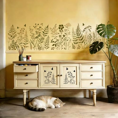 Botanical Wall Stencil Kit for Painting - Large Reusable Plastic Fern, Leaf & Flower Templates, 6 Pack DIY Seamless Stencils for Crafts, Canvas & Home DéCor Art - size: 14.5in x 11in