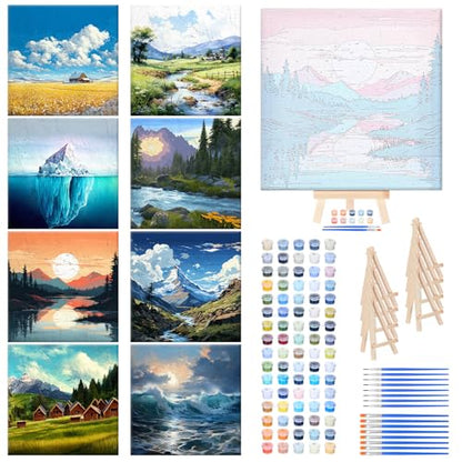 RoundFunny 8 Set Paint by Numbers Drawing Kit for Adults,Landscapes - style: Landscapes