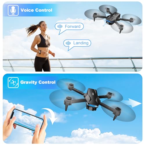 Drones with Camera for Adults 1080P HD Foldable Drone with Carrying Case Drone with One Key Take Off/Land, 3 Speed Mode, 360° Flip Dark Black