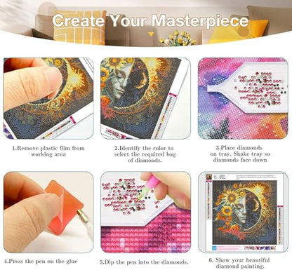 Axquilon 3 Pack Sun and Moon Diamond Art Kits for Adults 12x12inch - color: 3 Pack Sun Moon