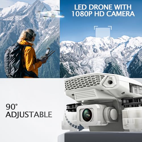 BEZGAR LED Lights Drone with Camera for Adults and Kids Beginners, White - color: White