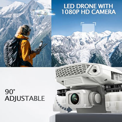 BEZGAR LED Lights Drone with Camera for Adults and Kids Beginners, White - color: White
