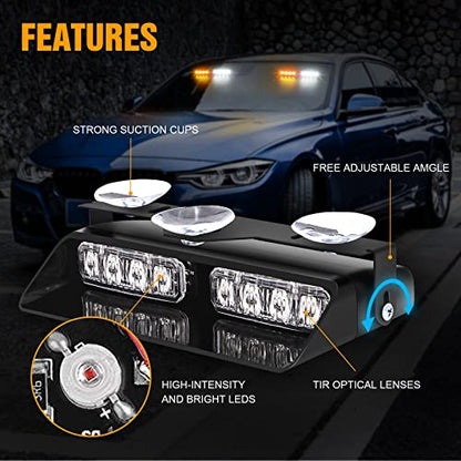 XRIDONSEN 2 in 1 Dash Strobe Lights Interior Windshield Warning Lights - color: Amber/White
