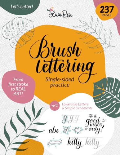Brush Lettering Workbook for Beginners: A Calligraphy Practice Book with Step by Step Lowercase Alphabet Practice and Finished Lettering Compositions (Hand Lettering Workbooks)