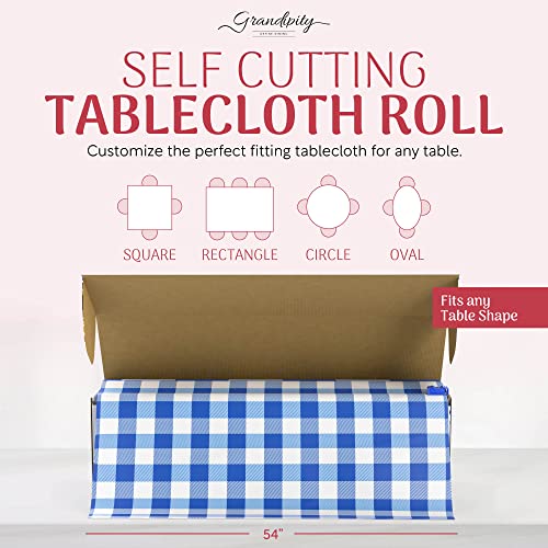 Grandipity Plastic Table Cloth Roll - 54in x 100 Ft. Table Cover Gingham - color: Blue Gingham Checkered, size: 1200" x 54" (Rectangular)