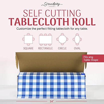 Grandipity Plastic Table Cloth Roll - 54in x 100 Ft. Table Cover Gingham - color: Blue Gingham Checkered, size: 1200" x 54" (Rectangular)