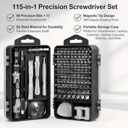 115-in-1 Small Screwdriver Set,Precision Screwdriver Set, Professional Repair Tool Kit for Phone, Computer, Watch, Console, Eyeglass and Electronic, Men Tools Gift Gray - color: Gray