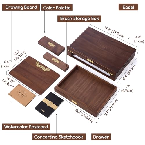 MEEDEN Black Walnut Tabletop Easel Set: All-in-One Luxury Art Supplies Kit