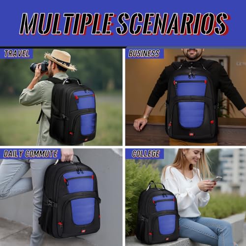 Large Travel Backpack, 17.3" Laptop Backpack, Blue - color: Blue, size: 17.3 Inch（20.4"x13.3"x10.2"）