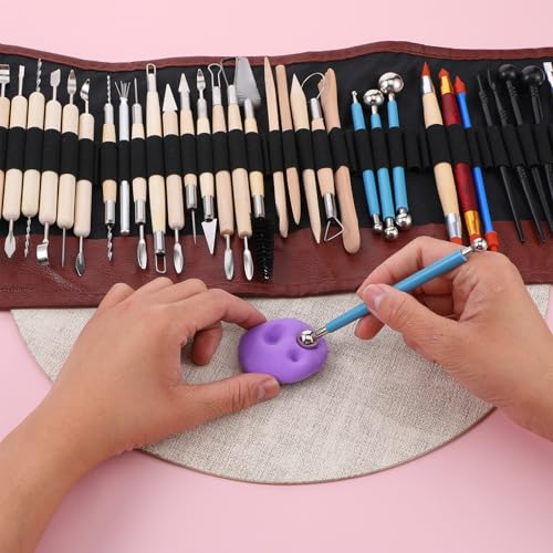 44 Pcs Clay Sculpting Tools Kit, Double Sided Polymer Clay Tool Set for Pottery, Ceramics and Air Dry Modeling, with Carrying Case Bag