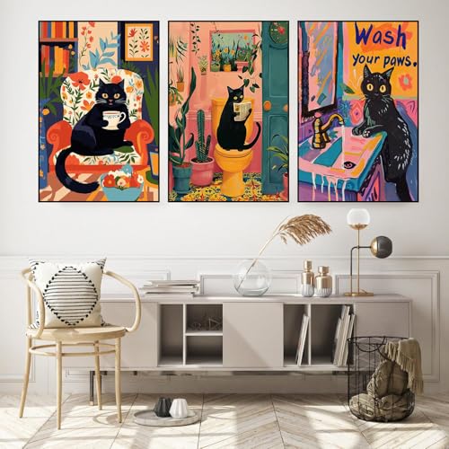 Axquilon 3 Packs Black Cat Framed Paint by Numbers Kit for Adults 8x10in - color: 3 Pack Cat with Easel-1