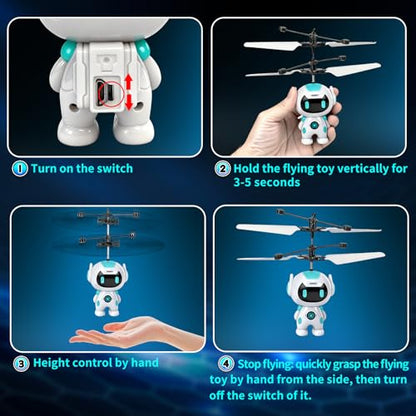 Flying Robot Toys for Kids 6+, Flying Ball Hand Operated Mini Drone - color: White